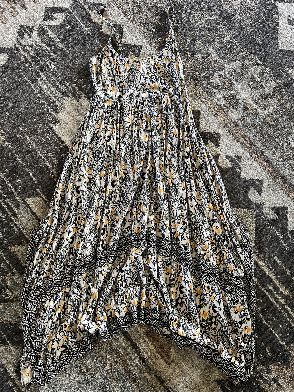 Angie Black, White & Yellow Asymmetrical Floral Dress